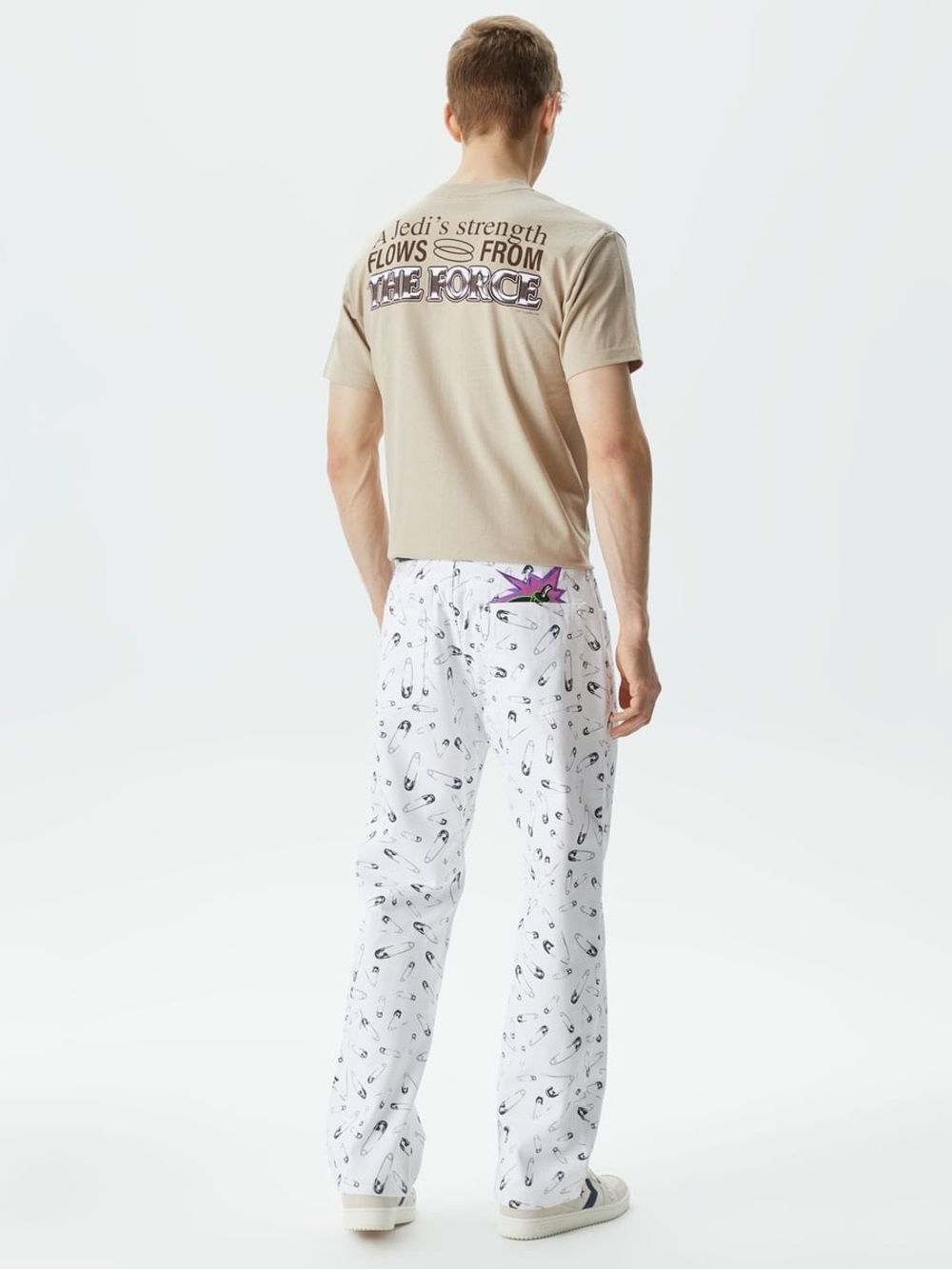 Y2K Punk Safety Pin Print Mecha Bomb White Jeans The Hundreds Streetwear Sz 32